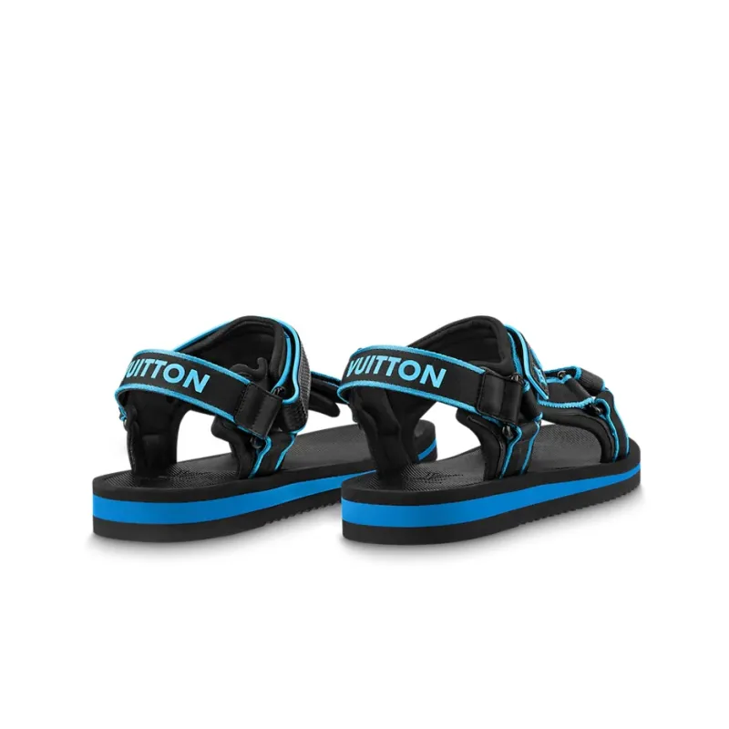 LOUIS VUITTON Panama Beach Sandals Men's Black Blue-3