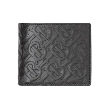 Burberry Cow Leather Double-Fold Wallet Men's Black