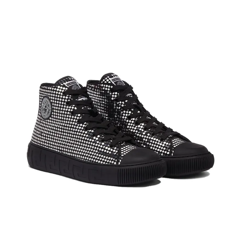 VERSACE Stylish Skateboarding Shoes Men's Black Silver-2