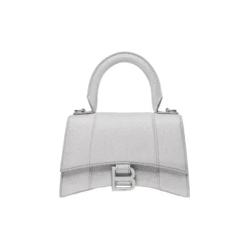 Balenciaga Hourglass Polyester With Polyurethane Shoulder Bag, Crossbody Bag, Handbag Extra Small Women's Silver