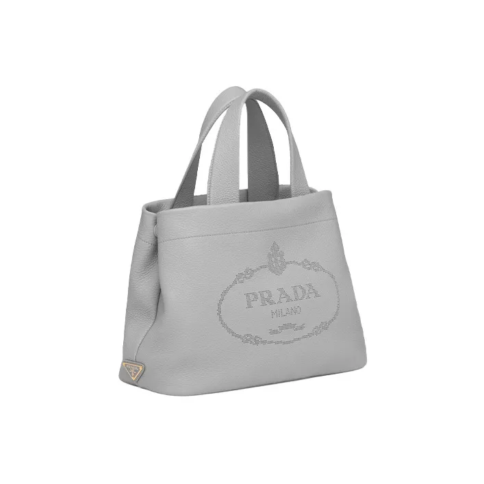 PRADA Leather Tote Bag Shopping Bag Handbag Medium Size Women's Gray-1