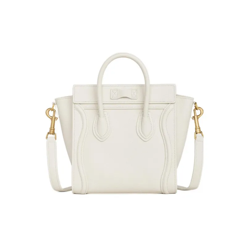 CELINE Luggage Calfskin Smile Bag Shoulder Bag Crossbody Bag Handbag Extra Mini Women's White-2