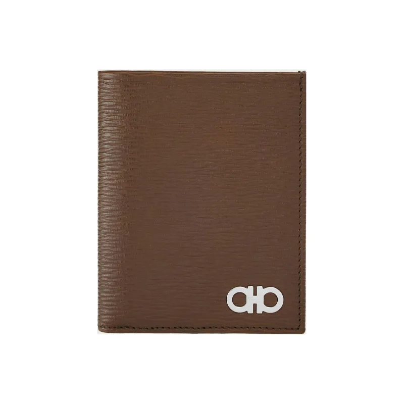FERRAGAMO GANCINI Cow Leather Wallet Trumpets Men's Brown-0