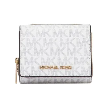 MICHAEL KORS Jet Set Travel Coated Canvas Card Holder Wallet Small Size Women's Gray White