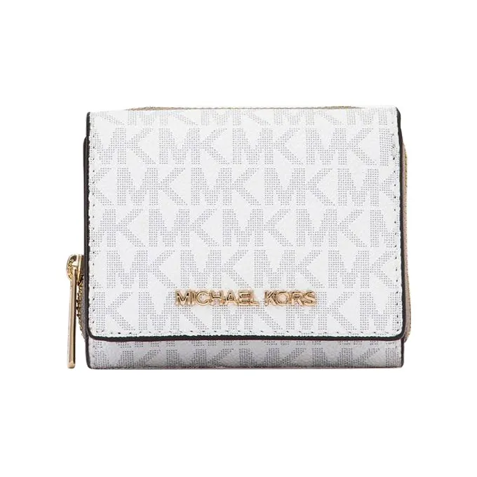 MICHAEL KORS Jet Set Travel Coated Canvas Card Holder Wallet Small Size Women's Gray White-0