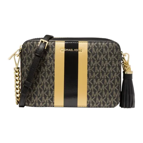 MICHAEL KORS Ginny Coated Canvas With Leather Camera Bag Shoulder Bag Crossbody Bag Medium Size Women's Black Gold
