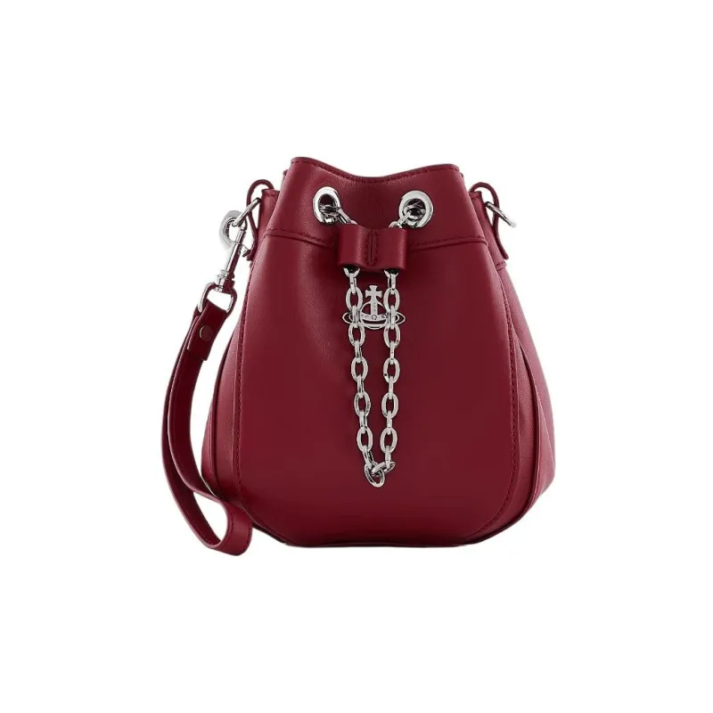 Vivienne Westwood Leather Bucket Bags Shoulder Bag Crossbody Bag Handbag Small Size Women's Red-2