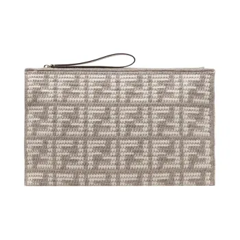FENDI Leather And Cashmere Blend Clutch Large Size Women's Beige