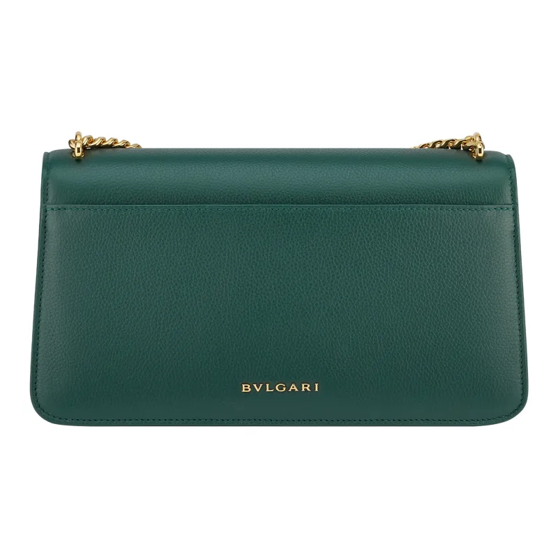 BVLGARI Serpenti East West Grain Calfskin Handheld Crossbody Bag, Shoulder Bag Medium Size Women's Green-2