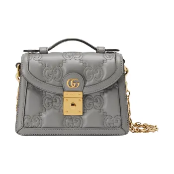 GUCCI GG Matelassé Leather Lock Controller Bag Shoulder Bag Crossbody Bag Small Size Women's Gray