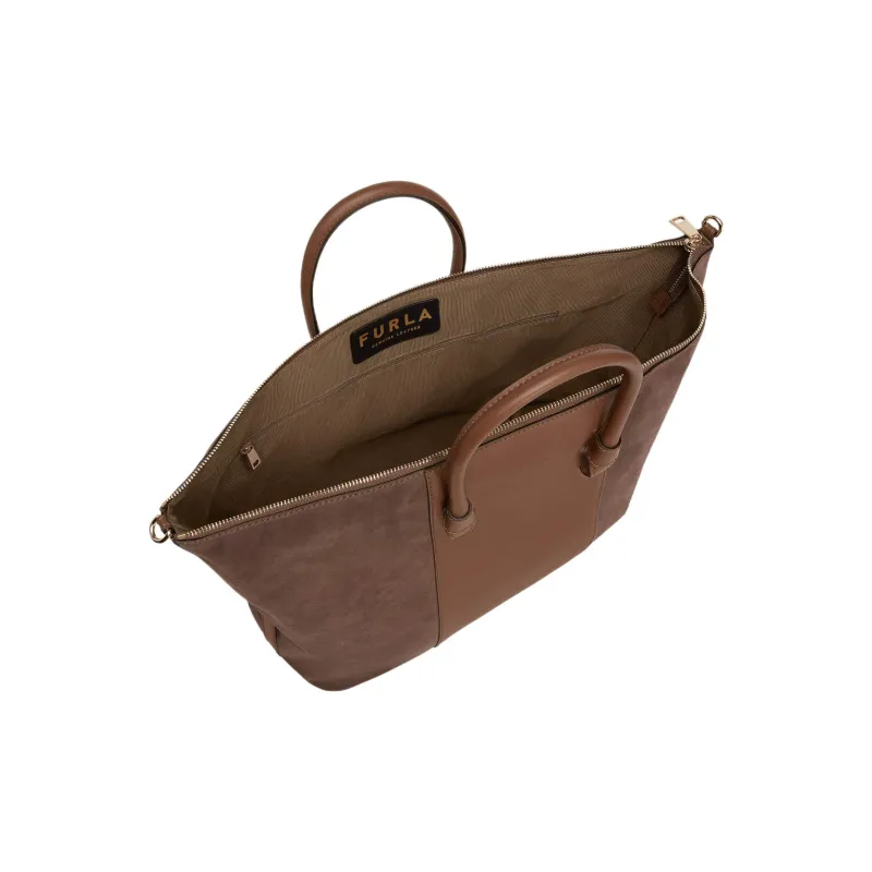 Furla Miastella Calfskin With Suede Tote Bag Shopping Bag Shoulder Bag Crossbody Bag Handbag Large Size Women's Brown-2