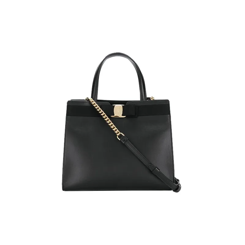 FERRAGAMO Vara Natural Grain Cow Leather Portable Crossbody Bag, Shoulder Bag Medium Size Women's Black-0