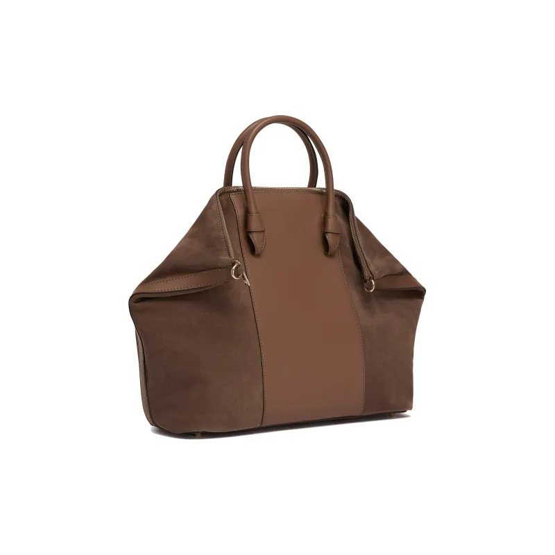 Furla Miastella Calfskin With Suede Tote Bag Shopping Bag Shoulder Bag Crossbody Bag Handbag Large Size Women's Brown-1