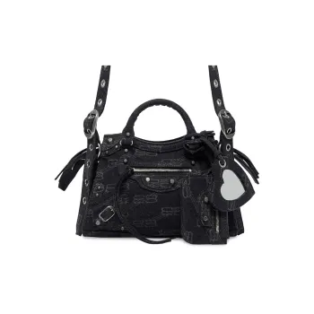 Balenciaga Neo Cagole Denim Cotton Blend Shoulder Bag Crossbody Bag Handbag Extra Small Women's Black