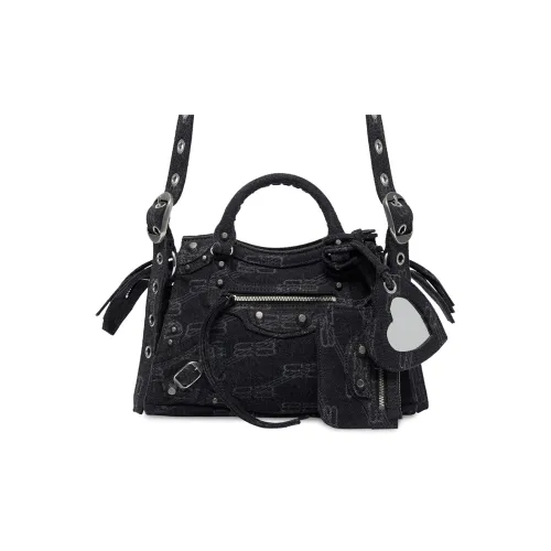 Balenciaga Neo Cagole Denim Cotton Blend Shoulder Bag Crossbody Bag Handbag Extra Small Women's Black