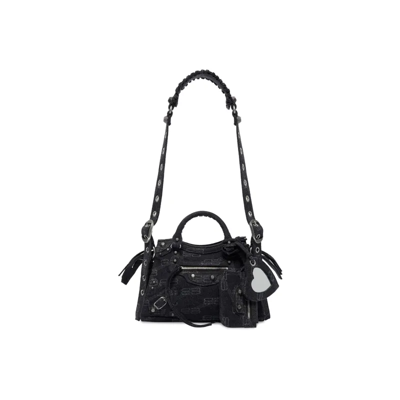 Balenciaga Neo Cagole Denim Cotton Blend Shoulder Bag Crossbody Bag Handbag Extra Small Women's Black-1