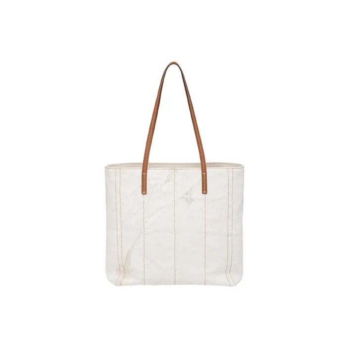 PRADA Linen Blend With Leather Tote Bag Shopping Bag Handbag Small Size Women's Beige/White Orchid-2