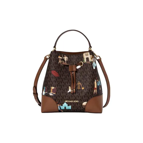 MICHAEL KORS Jet Set Coated Canvas Bucket Bag, Shoulder Bag, Crossbody Bag, Handbag Medium Size Women's Brown