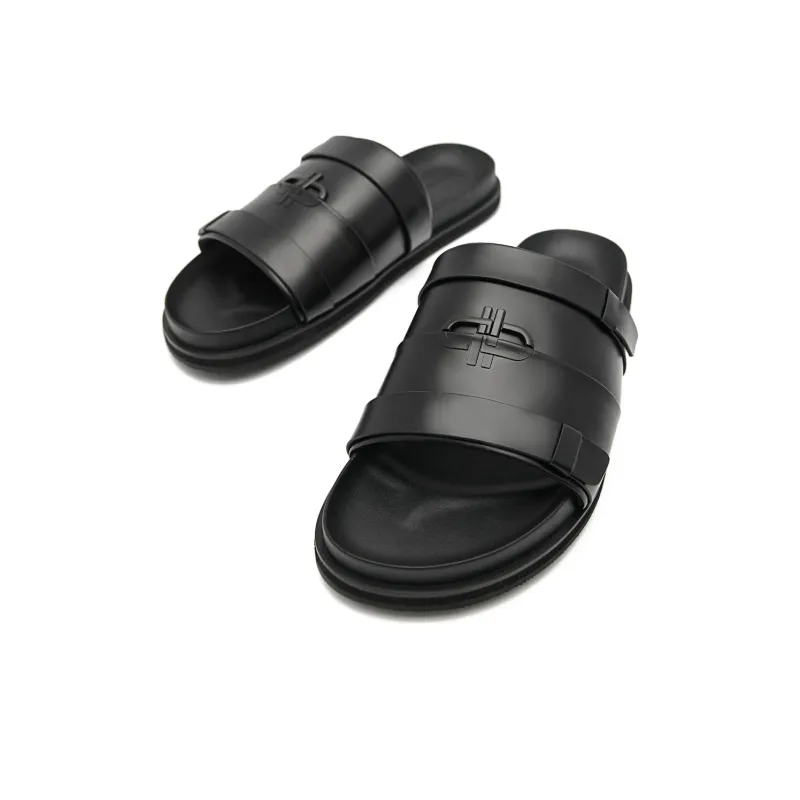 PEDRO Slide Slippers Men Black/Light Taupe-5