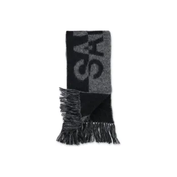 SAINT LAURENT Logo Detailed Fringed Edge Scarf