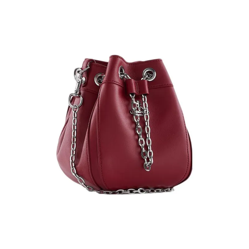 Vivienne Westwood Leather Bucket Bags Shoulder Bag Crossbody Bag Handbag Small Size Women's Red-1