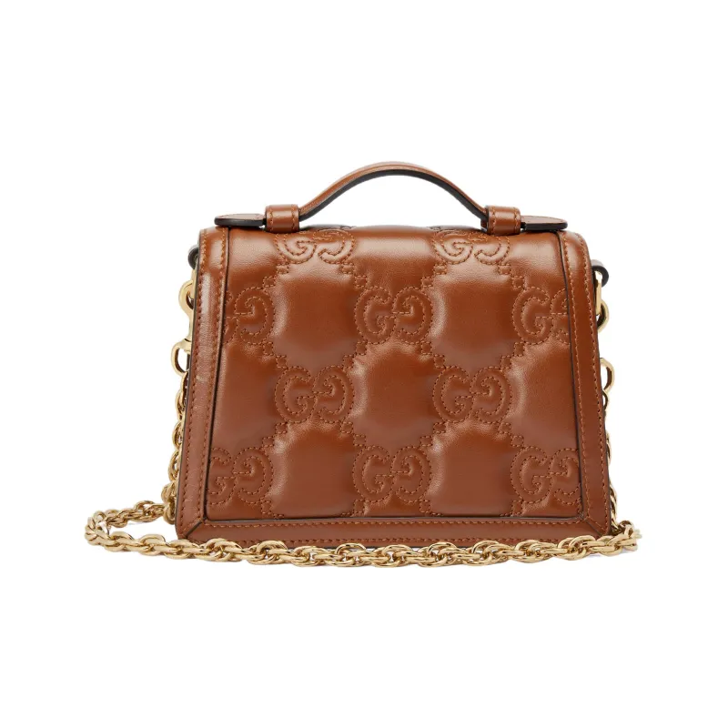 GUCCI GG Matelassé Leather Lock Controller Bag Shoulder Bag Crossbody Bag Small Size Women's Brown-3