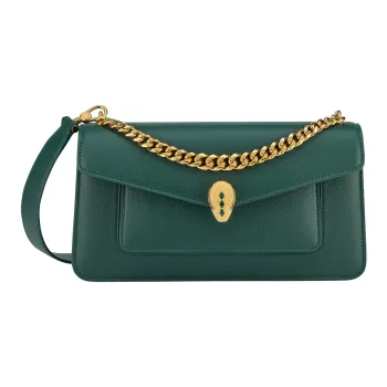BVLGARI Serpenti East West Grain Calfskin Handheld Crossbody Bag, Shoulder Bag Medium Size Women's Green