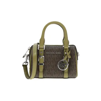 MICHAEL KORS PVC Bonded Leather Handbag Shoulder Bag Crossbody Bag Small Size Women's Dark Brown With Olive Green