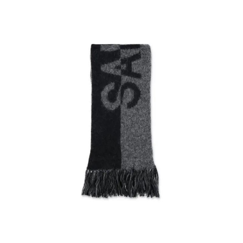 SAINT LAURENT Logo Detailed Fringed Edge Scarf-2