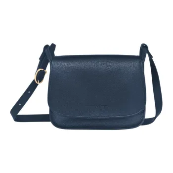 LONGCHAMP Le Foulonné Cow Leather Shoulder Bag Crossbody Bag Medium Size Women's Navy