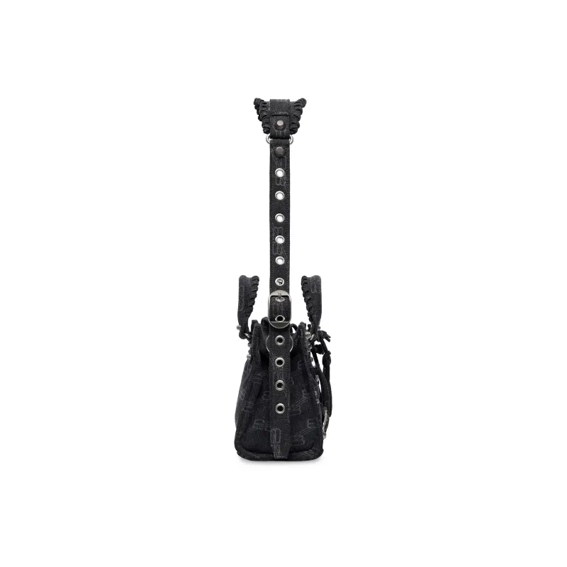 Balenciaga Neo Cagole Denim Cotton Blend Shoulder Bag Crossbody Bag Handbag Extra Small Women's Black-3
