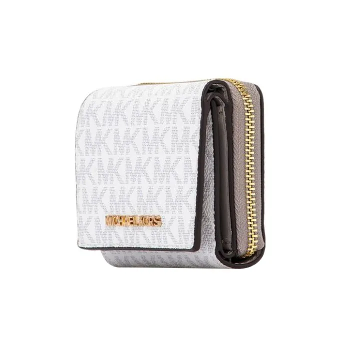 MICHAEL KORS Jet Set Travel Coated Canvas Card Holder Wallet Small Size Women's Gray White-1