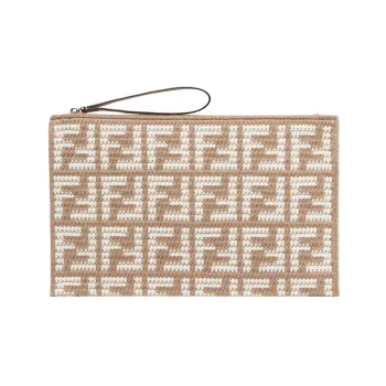 FENDI Cow Leather With Cashmere Clutch Large Size Women's Brown