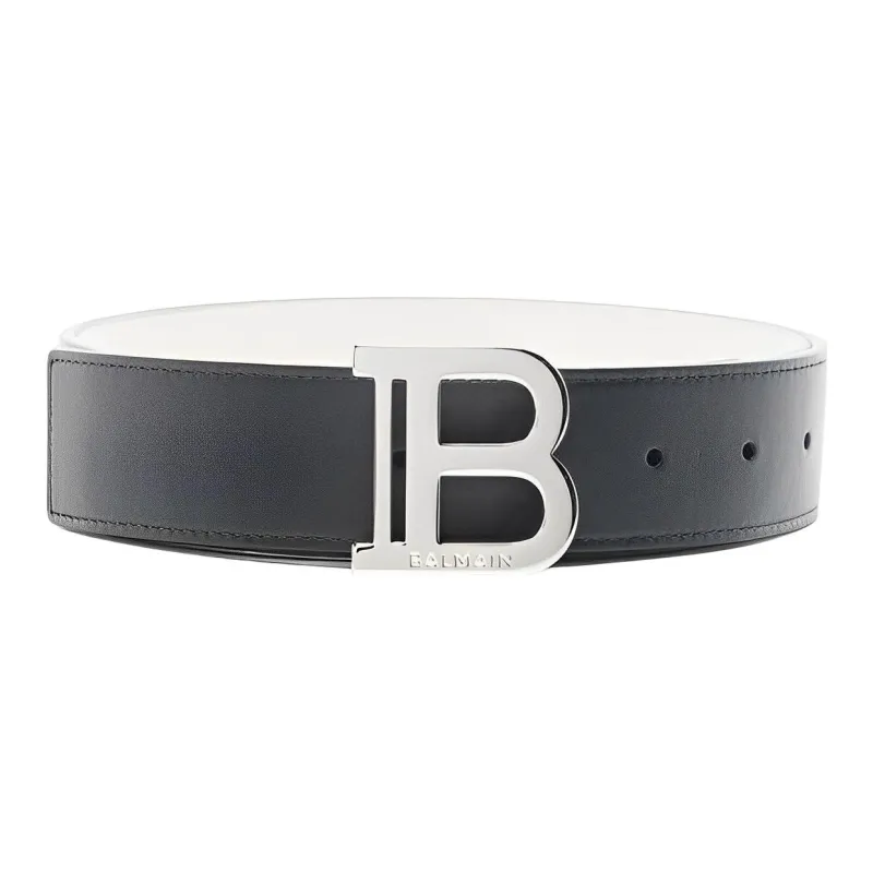 BALMAIN Classic Logo Smooth Buckle Belt Men's Black Width  3.5cm-0