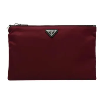 PRADA Saffiano Leather Clutch Men's Dark Red
