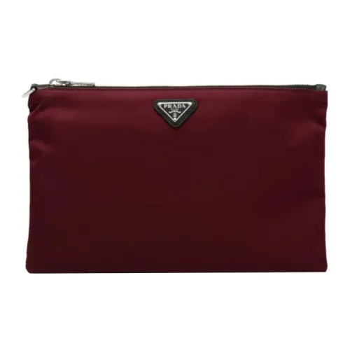 PRADA Saffiano Leather Clutch Men's Dark Red