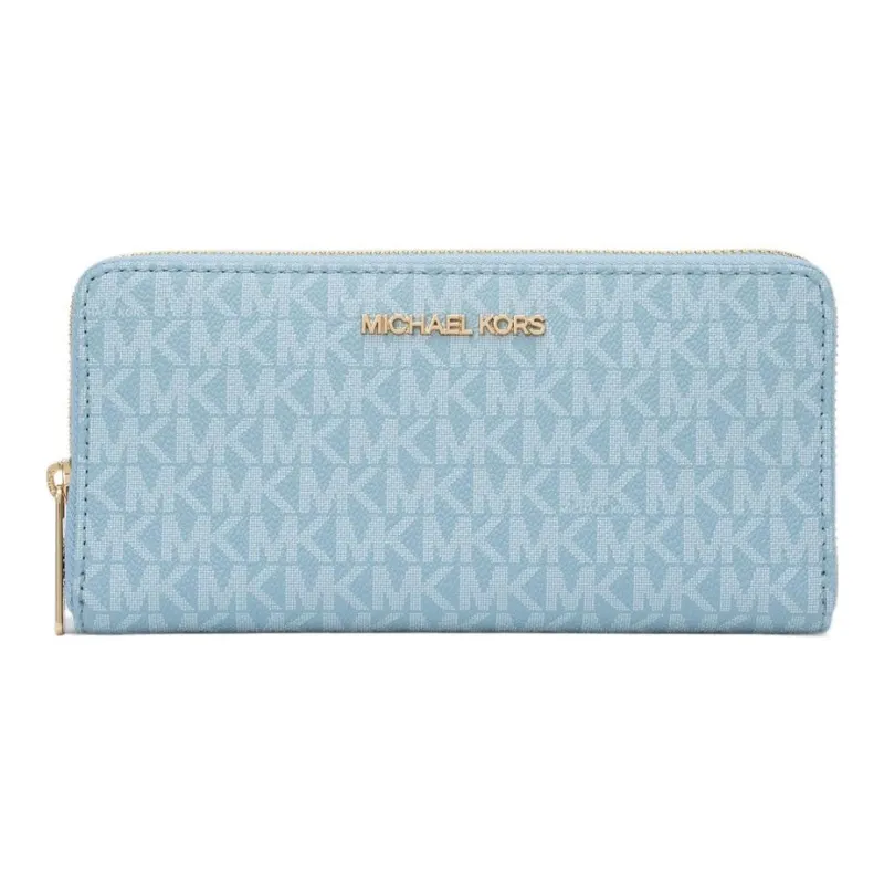 MICHAEL KORS Jet Set Travel Coated Canvas Card Holder Wallet Large Size Women's Light Blue-0