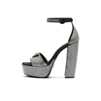 PRADA 135mm Crystal Platform Sandals Black Satin