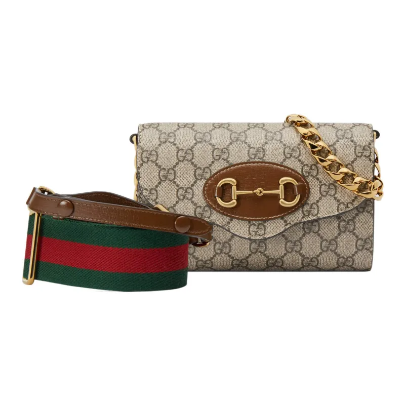 GUCCI Horsebit 1955 Canvas With Leather Crossbody Bag Shoulder Bag Women's Ebony-1