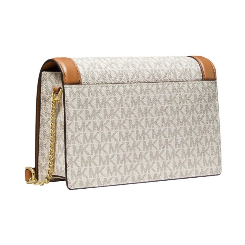 MICHAEL KORS Jet Set Travel Canvas Shoulder Bag, Crossbody Bag Large Size Women's Vanilla & Brown-1