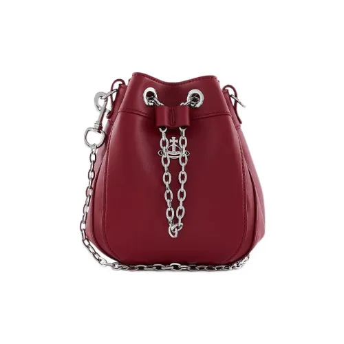 Vivienne Westwood Leather Bucket Bags Shoulder Bag Crossbody Bag Handbag Small Size Women's Red