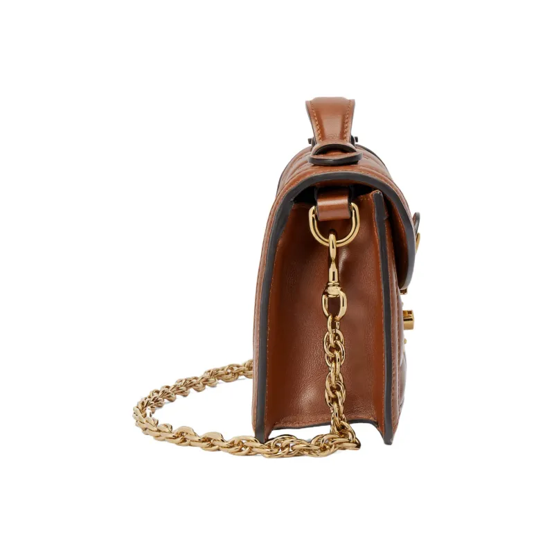 GUCCI GG Matelassé Leather Lock Controller Bag Shoulder Bag Crossbody Bag Small Size Women's Brown-4
