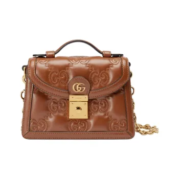 GUCCI GG Matelassé Leather Lock Controller Bag Shoulder Bag Crossbody Bag Small Size Women's Brown