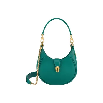 BVLGARI Serpenti Ellipse Grain Calfskin Handbag, Shoulder Bag, Crossbody Bag Small Size Women's Green
