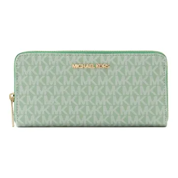 MICHAEL KORS Jet Set Travel Coated Canvas Card Holder Wallet Large Size Women's Green