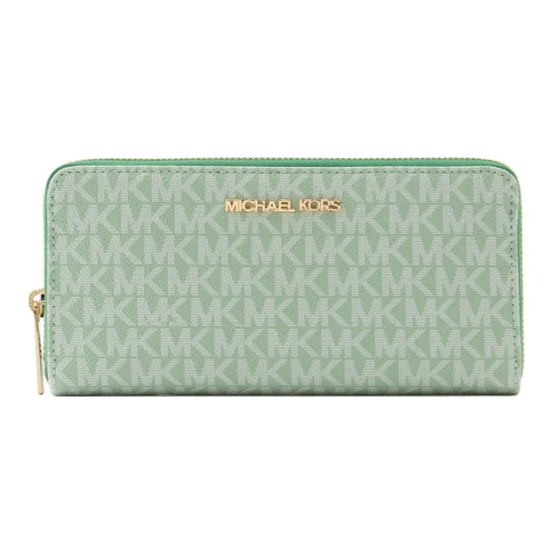 MICHAEL KORS Jet Set Travel Coated Canvas Card Holder Wallet Large Size Women's Green-0