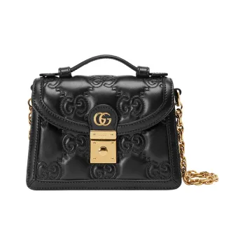 GUCCI GG Matelassé Leather Lock Controller Bag Shoulder Bag Crossbody Bag Small Size Women's Black
