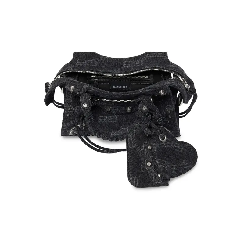 Balenciaga Neo Cagole Denim Cotton Blend Shoulder Bag Crossbody Bag Handbag Extra Small Women's Black-5