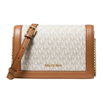 MICHAEL KORS Jet Set Travel Canvas Shoulder Bag, Crossbody Bag Large Size Women's Vanilla & Brown