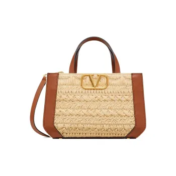 Valentino Vlogo Leather Binding Shoulder Bag Crossbody Bag Handbag Women's Natural/Applied Brown